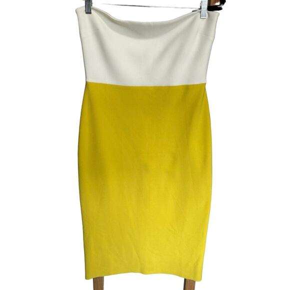 Amanda Uprichard Arie Dress Strapless Two Tone Midi Bodycon Yellow Size Large - Picture 4 of 12